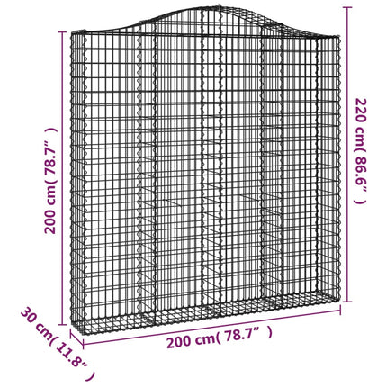 Gabioner bågformade 2 st 200x30x200/220 cm galvaniserat järn