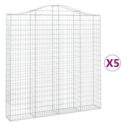 Gabioner bågformade 5 st 200x30x200/220 cm galvaniserat järn