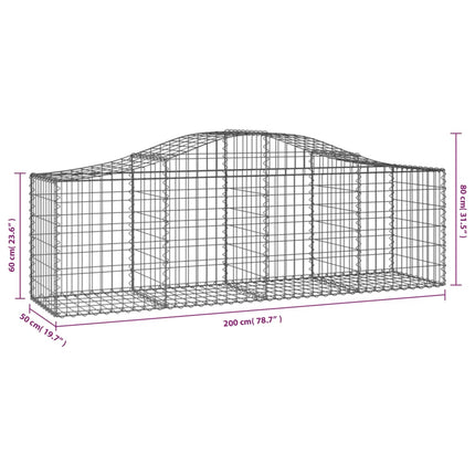 Gabioner bågformade 25 st 200x50x60/80 cm galvaniserat järn