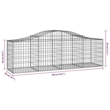 Gabioner bågformade 30 st 200x50x60/80 cm galvaniserat järn