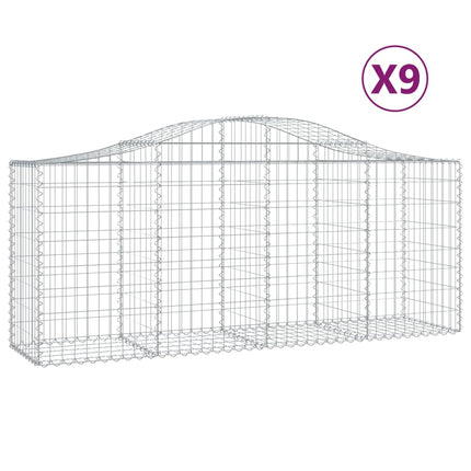 Gabioner bågformade 9 st 200x50x80/100 cm galvaniserat järn