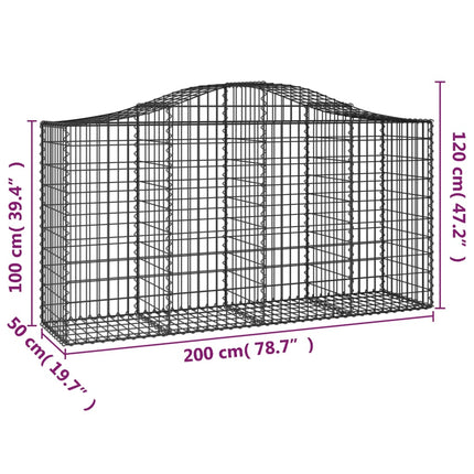 Gabioner bågformade 7 st 200x50x100/120 cm galvaniserat järn