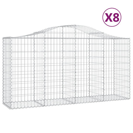 Gabioner bågformade 8 st 200x50x100/120 cm galvaniserat järn