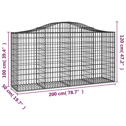 Gabioner bågformade 18 st 200x50x100/120 cm galvaniserat järn