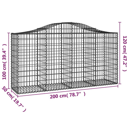 Gabioner bågformade 25 st 200x50x100/120 cm galvaniserat järn