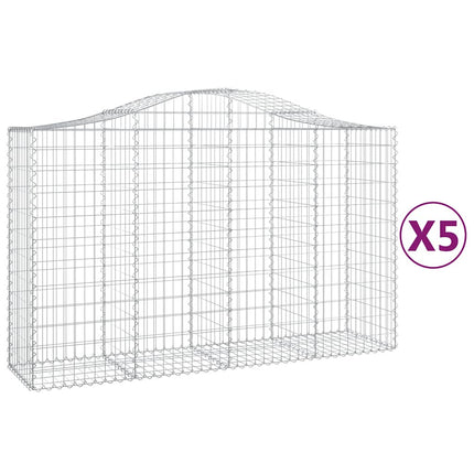 Gabioner bågformade 5 st 200x50x120/140 cm galvaniserat järn