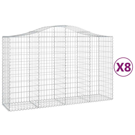 Gabioner bågformade 8 st 200x50x120/140 cm galvaniserat järn