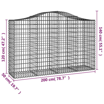 Gabioner bågformade 8 st 200x50x120/140 cm galvaniserat järn