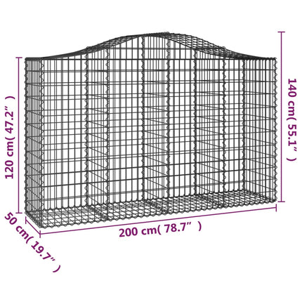 Gabioner bågformade 14 st 200x50x120/140 cm galvaniserat järn