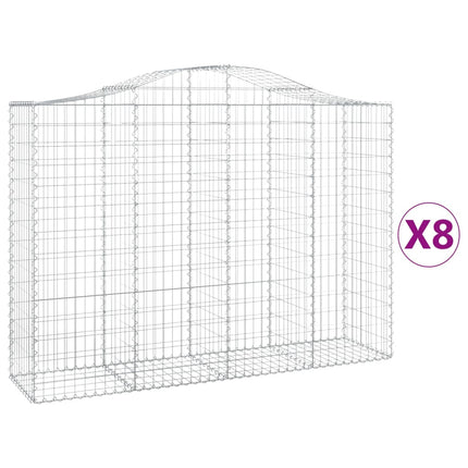 Gabioner bågformade 8 st 200x50x140/160 cm galvaniserat järn