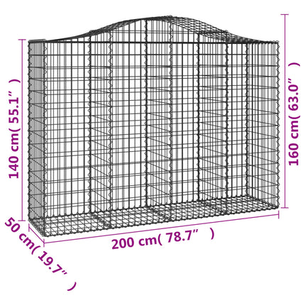 Gabioner bågformade 14 st 200x50x140/160 cm galvaniserat järn
