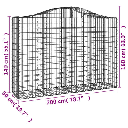 Gabioner bågformade 20 st 200x50x140/160 cm galvaniserat järn