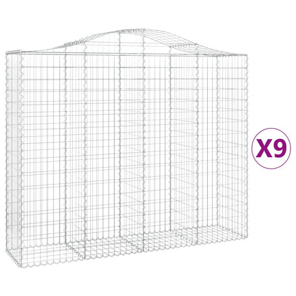 Gabioner bågformade 9 st 200x50x160/180 cm galvaniserat järn