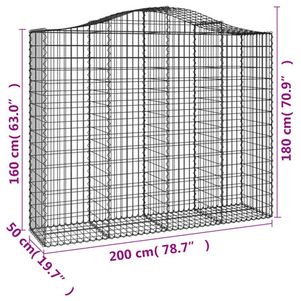 Gabioner bågformade 13 st 200x50x160/180 cm galvaniserat järn