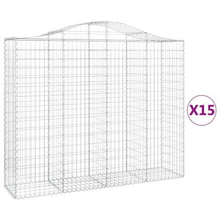 Gabioner bågformade 15 st 200x50x160/180 cm galvaniserat järn