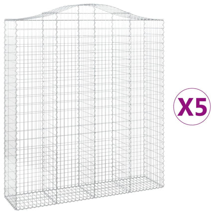 Gabioner bågformade 5 st 200x50x220/240 cm galvaniserat järn