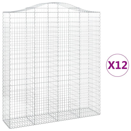 Gabioner bågformade 12 st 200x50x220/240 cm galvaniserat järn