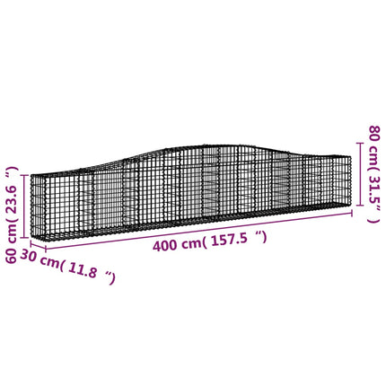 Gabioner bågformade 20 st 400x30x60/80 cm galvaniserat järn