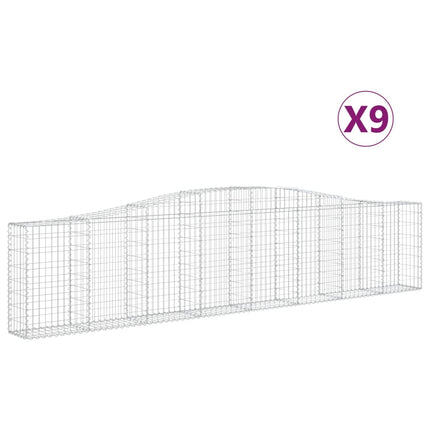 Gabioner bågformade 9 st 400x30x80/100 cm galvaniserat järn