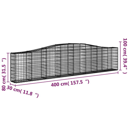 Gabioner bågformade 9 st 400x30x80/100 cm galvaniserat järn