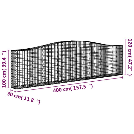 Gabioner bågformade 8 st 400x30x100/120 cm galvaniserat järn