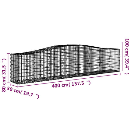 Gabioner bågformade 2 st 400x50x80/100 cm galvaniserat järn