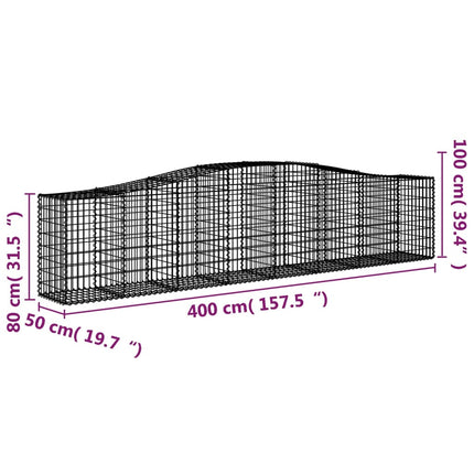 Gabioner bågformade 20 st 400x50x80/100 cm galvaniserat järn