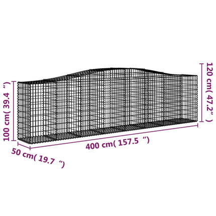 Gabioner bågformade 8 st 400x50x100/120 cm galvaniserat järn