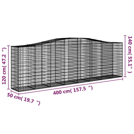 Gabioner bågformade 6 st 400x50x120/140 cm galvaniserat järn