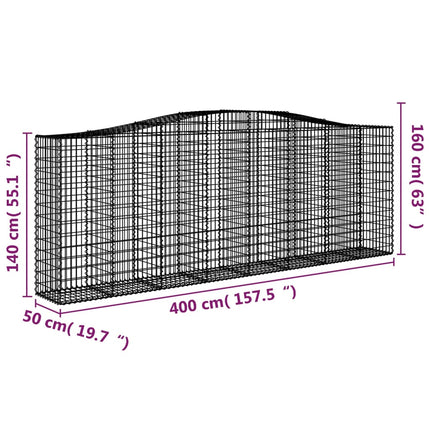 Gabioner bågformade 7 st 400x50x140/160 cm galvaniserat järn