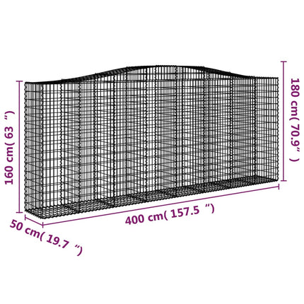 Gabion bågformad 4 st 400x50x160/180 cm galvaniserat järn