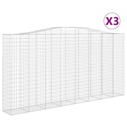 Gabioner bågformade 3 st 400x50x200/220 cm galvaniserat järn