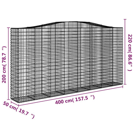 Gabioner bågformade 3 st 400x50x200/220 cm galvaniserat järn