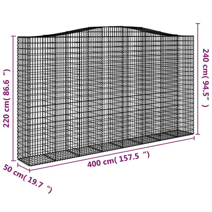 Gabioner bågformade 5 st 400x50x220/240 cm galvaniserat järn