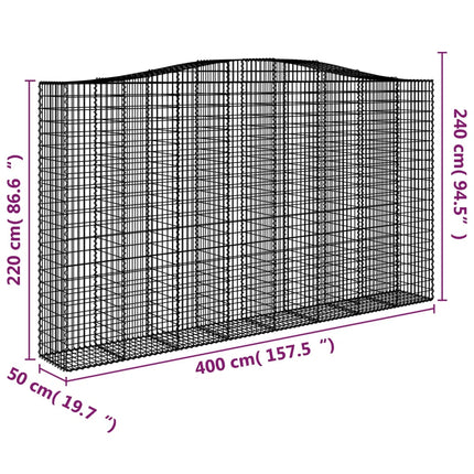 Gabioner bågformade 7 st 400x50x220/240 cm galvaniserat järn