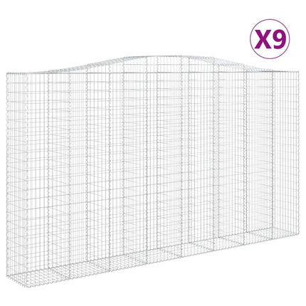 Gabioner bågformade 9 st 400x50x220/240 cm galvaniserat järn