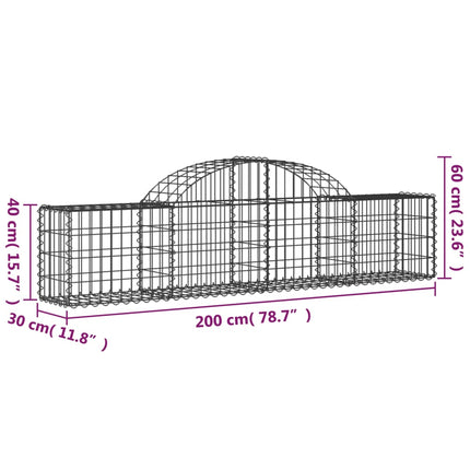 Gabion bågformad 7 st 200x30x40/60 cm galvaniserat järn