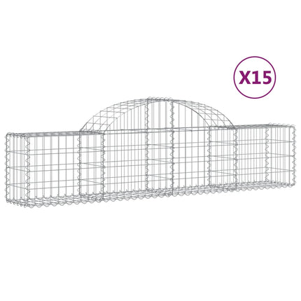Gabion bågformad 15 st 200x30x40/60 cm galvaniserat järn