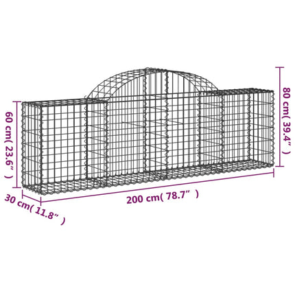 Gabioner bågformade 8 st 200x30x60/80 cm galvaniserat järn
