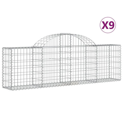 Gabioner bågformade 9 st 200x30x60/80 cm galvaniserat järn