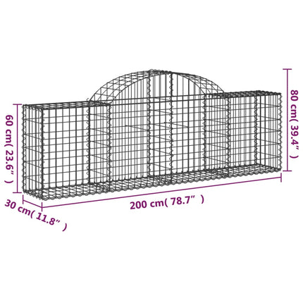 Gabioner bågformade 20 st 200x30x60/80 cm galvaniserat järn