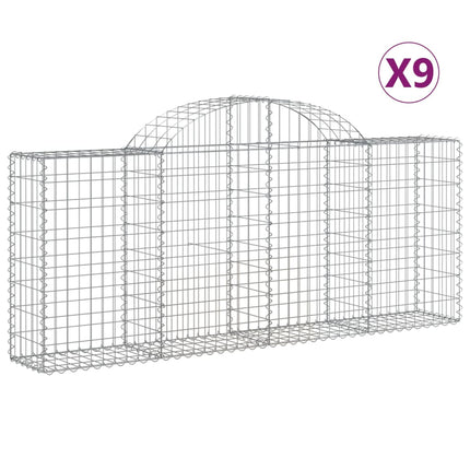 Gabioner bågformade 9 st 200x30x80/100 cm galvaniserat järn