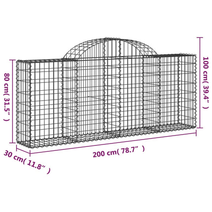 Gabioner bågformade 15 st 200x30x80/100 cm galvaniserat järn