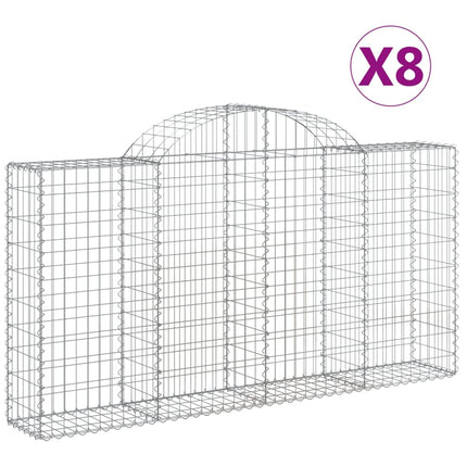 Gabioner bågformade 8 st 200x30x100/120 cm galvaniserat järn