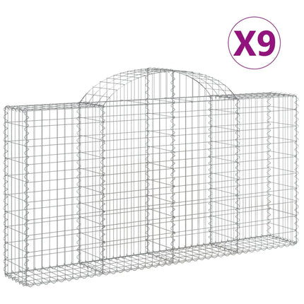 Gabioner bågformade 9 st 200x30x100/120 cm galvaniserat järn