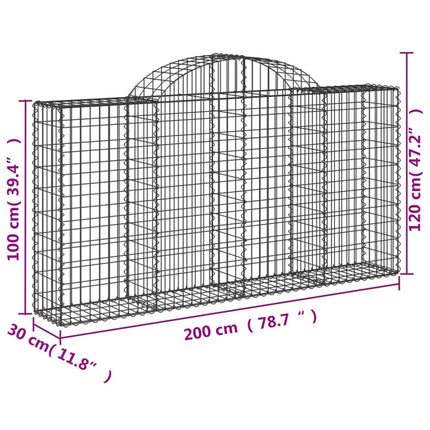 Gabioner bågformade 30 st 200x30x100/120 cm galvaniserat järn