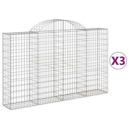 Gabioner bågformade 3 st 200x30x120/140 cm galvaniserat järn