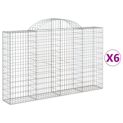Gabioner bågformade 6 st 200x30x120/140 cm galvaniserat järn