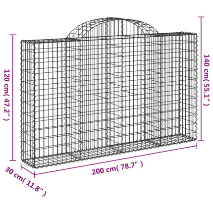 Gabioner bågformade 7 st 200x30x120/140 cm galvaniserat järn