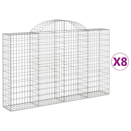 Gabioner bågformade 8 st 200x30x120/140 cm galvaniserat järn